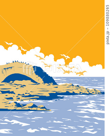 Bird Rock in La Jolla San Diego California USA WPA Poster Art 109880265