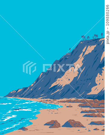 Black's Beach in Torrey Pines La Jolla San Diego California USA WPA Poster Art 109880266