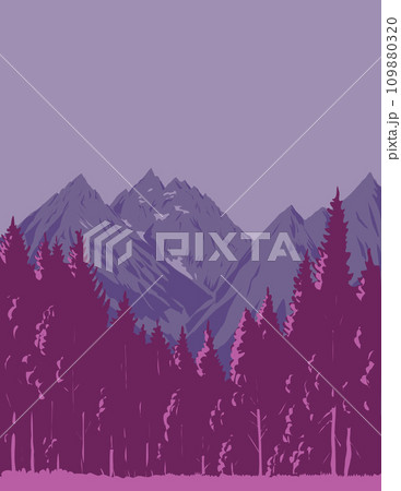 Teton Range in Grand Teton National Park Wyoming USA WPA Poster Art 109880320