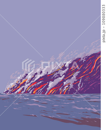 Hawaii Volcanoes National Park on Hawaii Island USA WPA Poster Art Hawaii Volcanoes National Park on Hawaii Island USA WPA Poster Art 109880333
