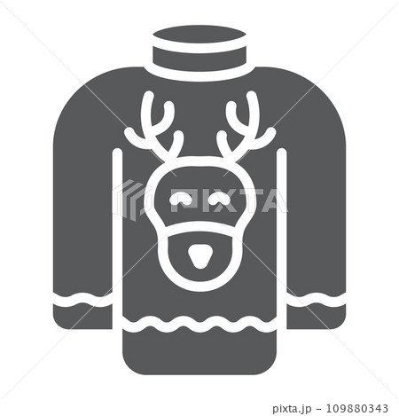 Christmas sweater glyph icon, holiday and clothes, sweater with deer sign, vector graphics, a solid pattern on a white background. 109880343
