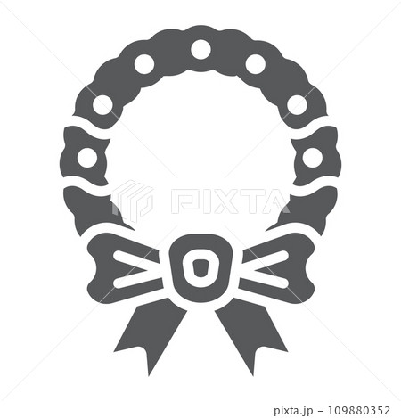 Christmas wreath with bow glyph icon, christmas and decor, holiday wreath sign, vector graphics, a solid pattern on a white background. 109880352