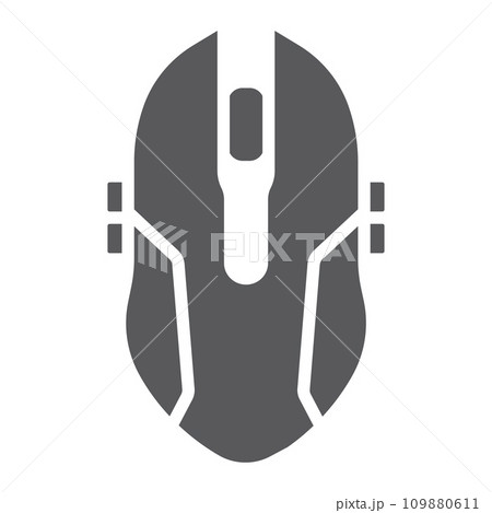 Gaming mouse glyph icon, game and device, computer mouse sign, vector graphics, a solid pattern on a white background. Gaming mouse glyph icon, game and device, computer mouse sign, vector graphics, a solid pattern on a white background. 109880611