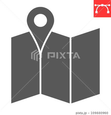 Map with pin glyph icon, navigation and travel, map vector icon, vector graphics, editable stroke solid sign, eps 10. Map with pin glyph icon, navigation and travel, map vector icon, vector graphics, editable stroke solid sign, eps 10. 109880960