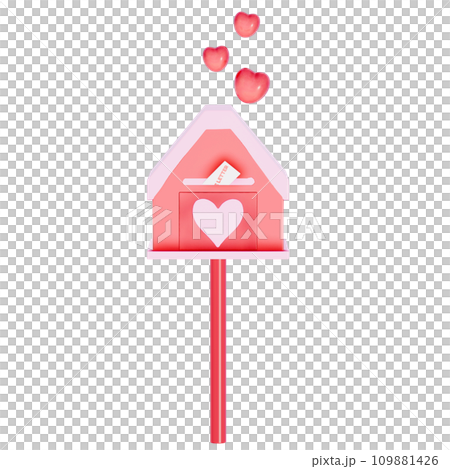 Valentine mailbox with Cute heart-shaped on a transparent background, 3D rendering 109881426