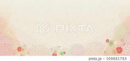 日本伝統の藁入り和紙に花柄と和柄のかわいいデザイン素材	 109881783