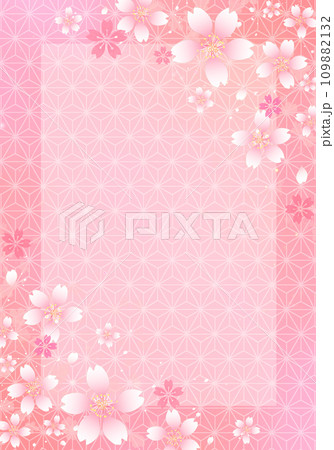 桜と和柄のフレーム背景　麻の葉文様　縦長 109882132
