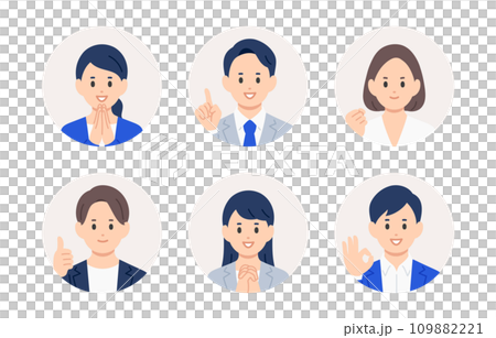 Positive business person male and female face icon set [person vector illustration material] 109882221