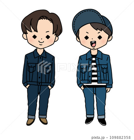 双子コーデした男の子・デニムのセットアップ 109882358