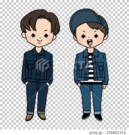 双子コーデした男の子・デニムのセットアップ 109882358