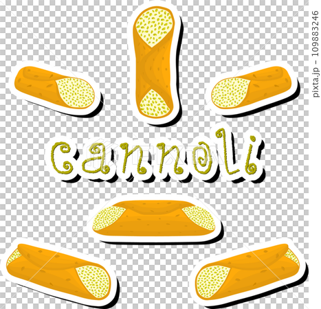 Illustration on theme big set different types sweet waffles Sicilian dessert cannoli 109883246