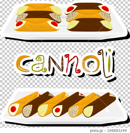 Illustration on theme big set different types sweet waffles Sicilian dessert cannoli 109883249