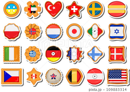 Set homemade cookie with flag country world in tasty biscuit Set homemade cookie with flag country world in tasty biscuit 109883314