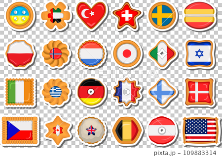 Set homemade cookie with flag country world in tasty biscuit Set homemade cookie with flag country world in tasty biscuit 109883314