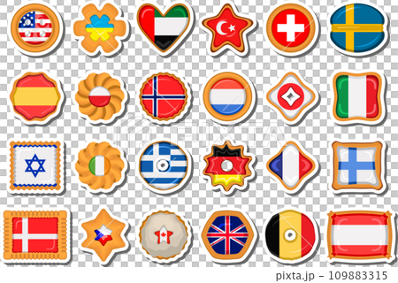 Set homemade cookie with flag country world in tasty biscuit 109883315