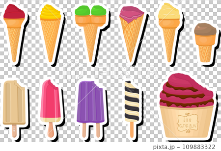 Illustration on theme big kit ice cream popsicle different types in cone waffle cup 109883322