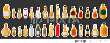 Illustration on theme big kit varied glass bottles filled liquid apple vinegar Illustration on theme big kit varied glass bottles filled liquid apple vinegar 109883972