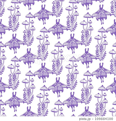 Magic concept vector seamless pattern. Seamless pattern of toadstools, moths, herbs and butterflies. Magic concept vector seamless pattern. Seamless pattern of toadstools, moths, herbs and butterflies. 109884100