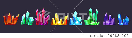 Clusters of colorful gemstone crystals Clusters of colorful gemstone crystals 109884303