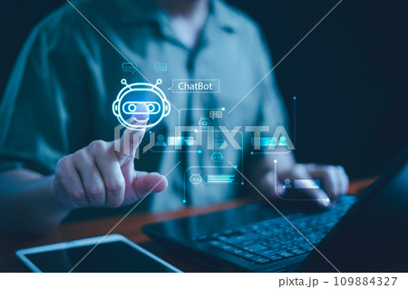 Chat AI concept, Artificial Intelligence, Chatbot, Business use technology smart robot AI Enter command prompt for generate, Futuristic technology transformation, AI service help customer, Assistant. 109884327