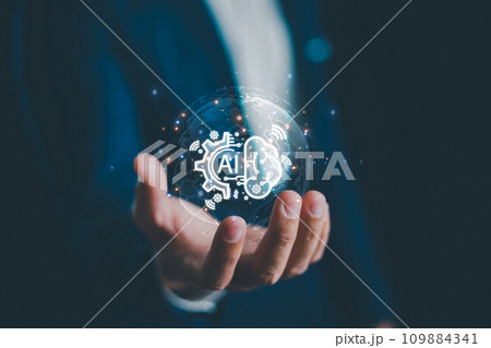 Chat AI concept, Artificial Intelligence, Chatbot, Business use technology smart robot AI Enter command prompt for generate, Futuristic technology transformation, AI service help customer, Assistant. 109884341