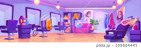 Beauty salon interior with furniture and equipment Beauty salon interior with furniture and equipment 109884445