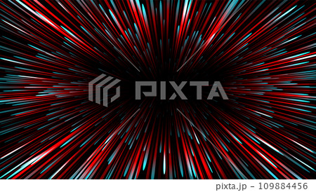 High speed warp of red light with radial burst. 109884456