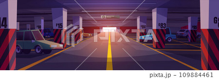 Underground parking with retro cars Underground parking with retro cars 109884461