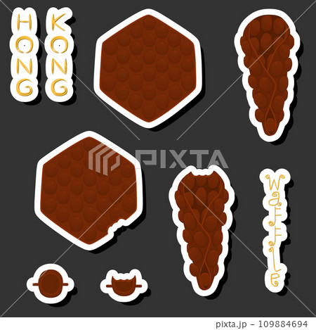 Illustration on theme big kit different types cone waffle with bubbles for dessert biscuit Illustration on theme big kit different types cone waffle with bubbles for dessert biscuit 109884694