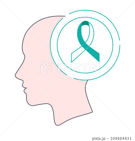 Teal and white awareness ribbon icon 109884831