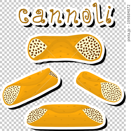 Illustration on theme big set different types sweet waffles Sicilian dessert cannoli 109884872