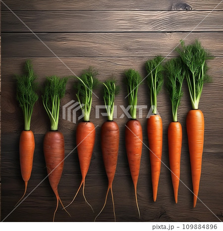AI-generated content. A bunch of carrot on a wooden background AI-generated content. A bunch of carrot on a wooden background 109884896