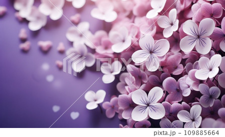 many hearts, flowers and hearts over purple background many hearts, flowers and hearts over purple background 109885664