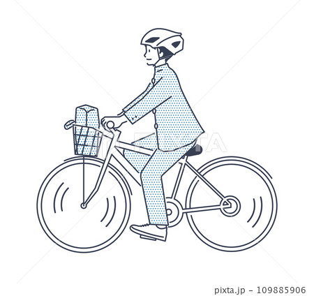 ヘルメットをかぶって自転車に乗る中学生・高校生のイラスト。男子 109885906