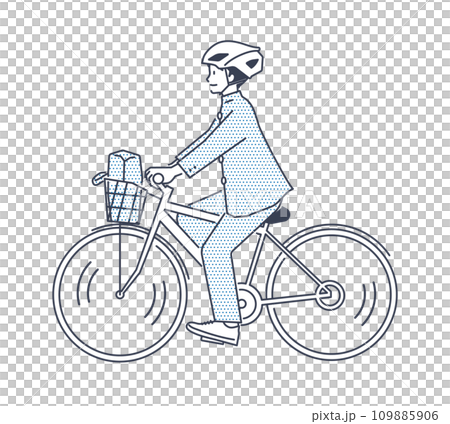 ヘルメットをかぶって自転車に乗る中学生・高校生のイラスト。男子 109885906