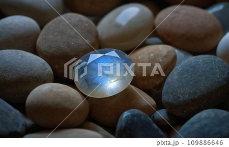 Natural precious moonstone on a brown background. Natural stone adularia 109886646