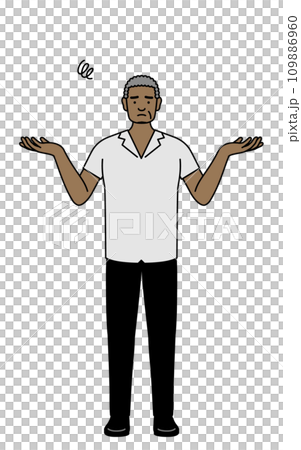 African senior man spreading his arms out in trouble 109886960