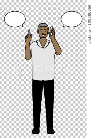 電話をしながら指さしをするアフリカ系シニア男性 電話をしながら指さしをするアフリカ系シニア男性 109886969