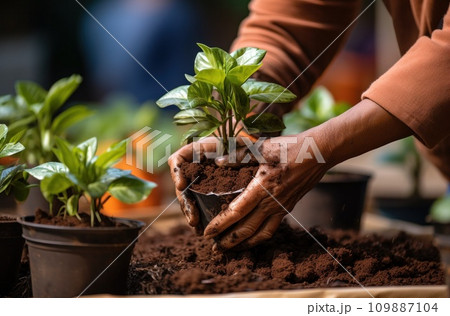hands of a person planting a plant hands of a person planting a plant 109887104