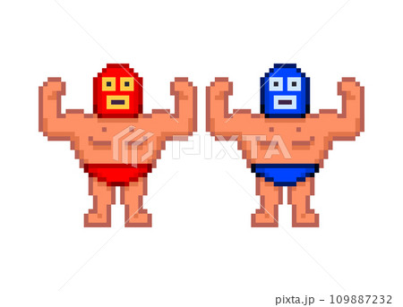 赤と青のレスラーのピクセルイラストレーション 109887232