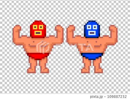 赤と青のレスラーのピクセルイラストレーション 109887232