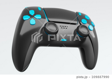 Realistic black video game joystick or gamepad with color buttons on white background. 3D rendering of streaming gear for cloud gaming and gamer workspace concept Realistic black video game joystick or gamepad with color buttons on white background. 3D rendering of streaming gear for cloud gaming and gamer workspace concept 109887990