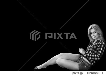 young beautiful sensual blonde girl sitting on black background young beautiful sensual blonde girl sitting on black background 109888001