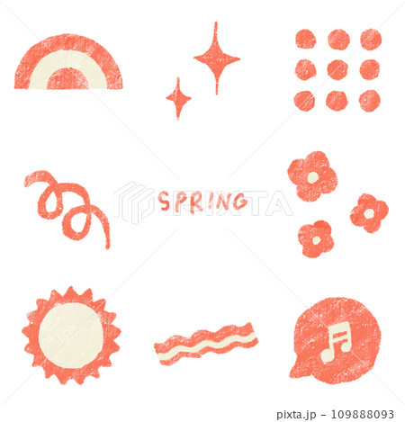 春らしいレトロなデコレーションイラストセット(レッド) 春らしいレトロなデコレーションイラストセット(レッド) 109888093
