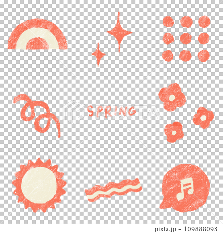 春らしいレトロなデコレーションイラストセット(レッド) 春らしいレトロなデコレーションイラストセット(レッド) 109888093