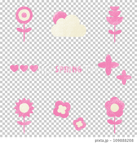 春カラーのレトロな花のイラスト(ピンク) 春カラーのレトロな花のイラスト(ピンク) 109888208