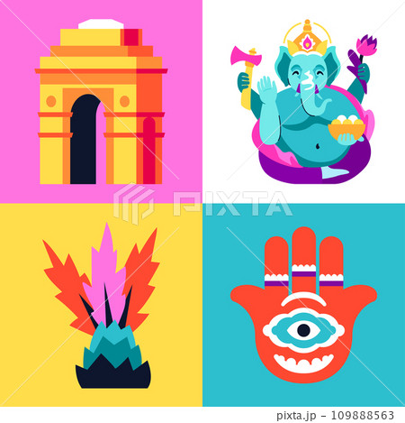 National features of India - set of flat design style illustrations 109888563
