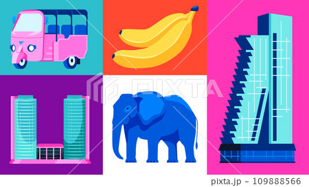 National features of Sri Lanka - set of flat design style illustrations 109888566