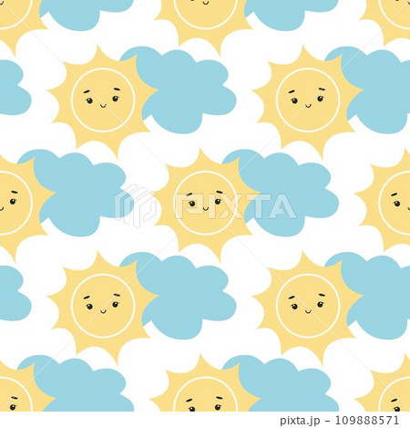 Kawaii sun and clouds seamless pattern 109888571