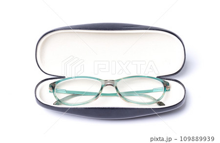 Pair of classics eyeglasses in case isolated on white 109889939